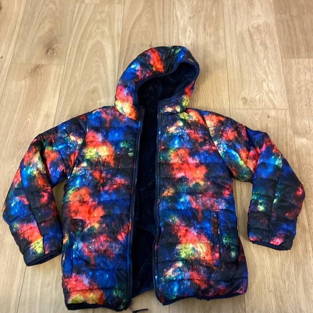 Land’s End girl’s winter coat jacket reversible galaxy